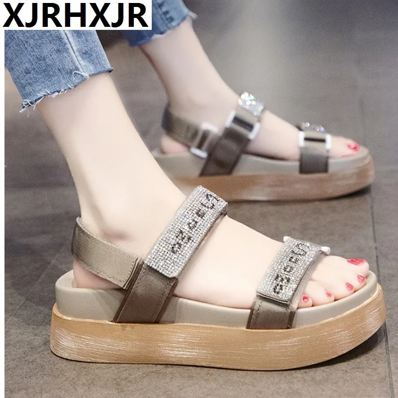 

XJRHXJR Women Summer New Comfortable Buckle Open Toe Wedge Sandals Flat Heel Gladiator Shoes Platform Sandals black Khaki
