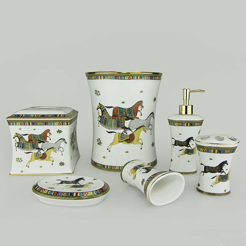 

Six-piece bathroom set ceramic Tissue box Dustbin set Soap Dispens Tooth holder Bathroom products Toilet articles