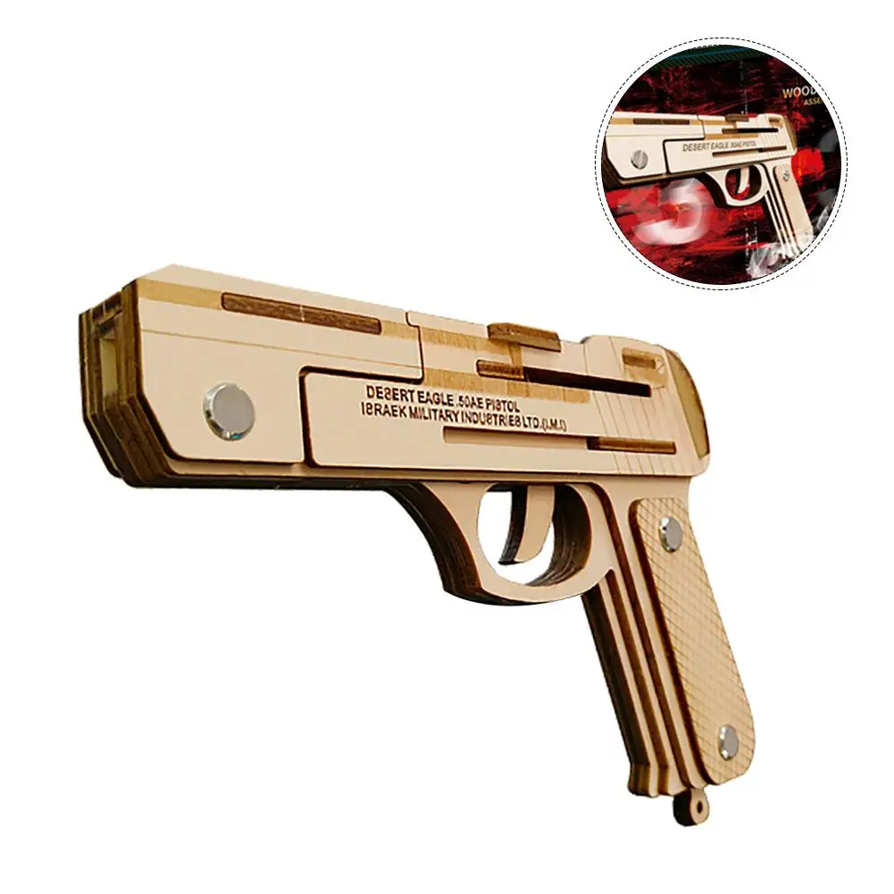 Toy Gun Model For Desert Eagle Rubber Band Gun Color Boxed Wooden Puzzle 3D Model Handgun Construction Set