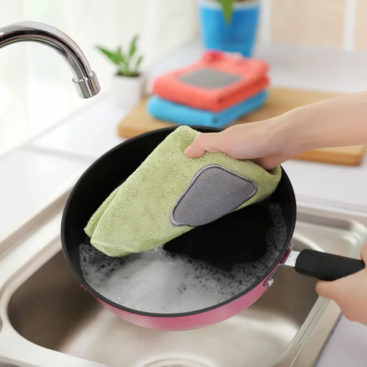 Hangable scouring pad Super absorbent fiber rag Kitchen thick dish towel Kitchen scrub rag