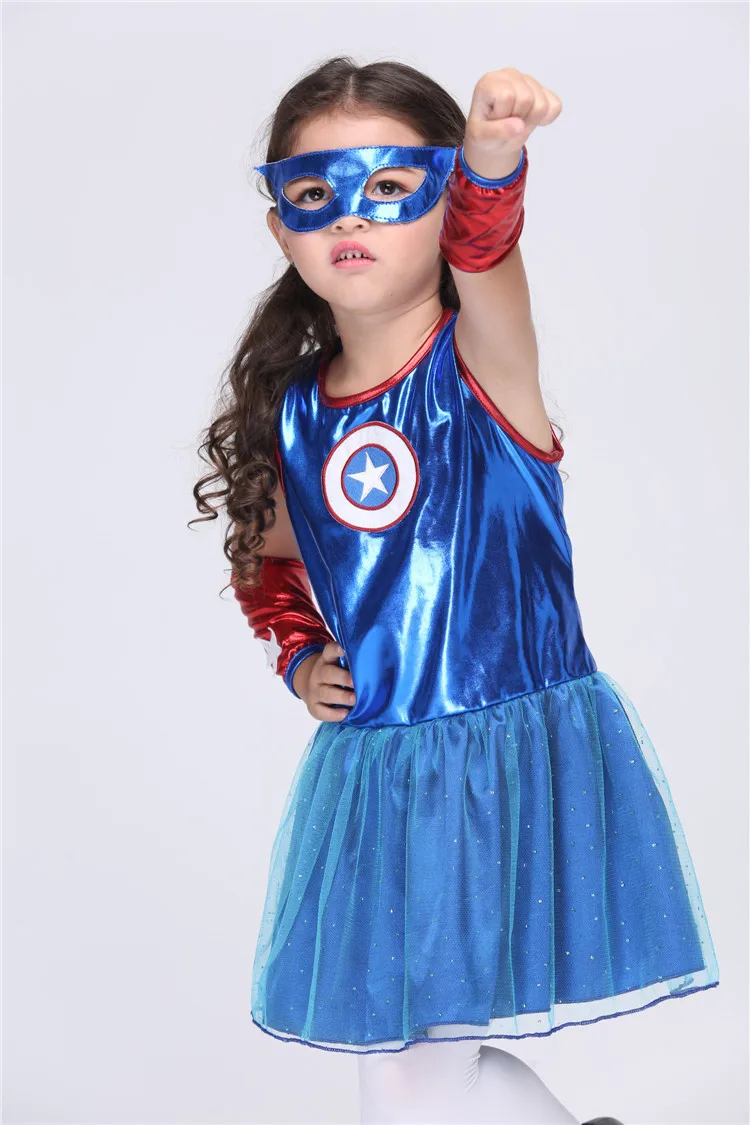 Kid's Girl's Captain America Costume Halloween Superhero Children's Day