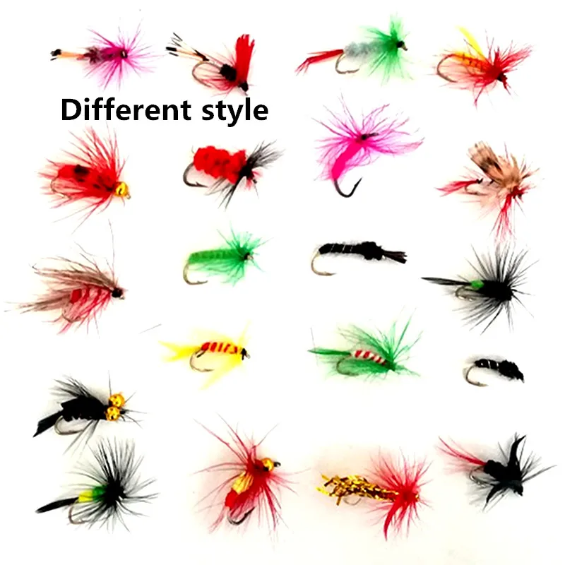KKWEZVA 100pcs Insects Fishing fly Lure different Style Salmon Flies Trout Single Dry Fly Fishing Lures Fishing Tackle with box