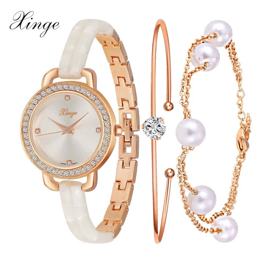 Prix pour Xinge montre de luxe femmes marque de mode or cristal bracelet quartz montres femmes perle robe bijoux montre électronique Prix pour Xinge montre de luxe femmes marque de mode or cristal bracelet quartz montres femmes perle robe bijoux montre électronique
