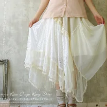 Плиссированный кружевный милые юбки женская одежда с вышивкой кружевная Цветочная Лоскутная асимметричное платье в стиле «Mori Girl сапоги до середины голени милые юбки A045