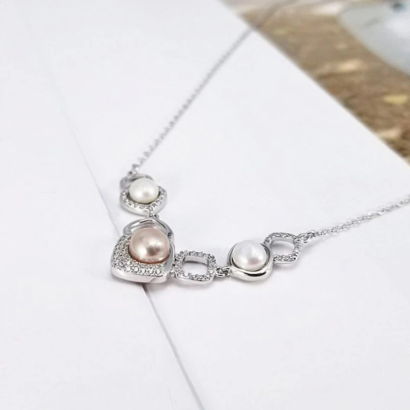 [MeiBaPJ] модный настоящий природный жемчуг подвеска с геометрией ожерелье 925 Серебро кулон ожерелье вечерние ювелирные изделия для женщин