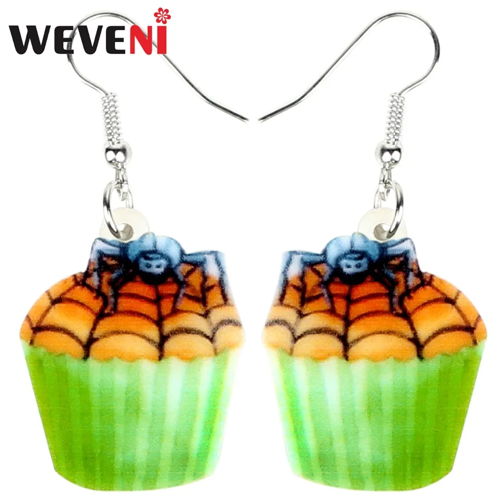

WEVENI Acrylic Halloween Spider Web Cupcake Earrings Drop Dangle Fashion Cute Jewelry For Women Girls Female Gift Party Dropship