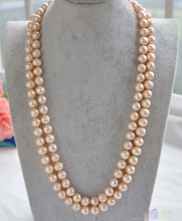 

FREE SHIPPING>@@> P4033 2row 27" 12mm ROUND PINK PEARL NECKLACE MABE ^^^@^Noble style Natural Fine jewe &