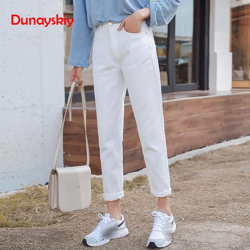 

Cotton White Jeans Woman High Waist Skinny Jeans Woman Plus Size Mom Jeans Black 2019 Spring New Beige Blue Hot Sale