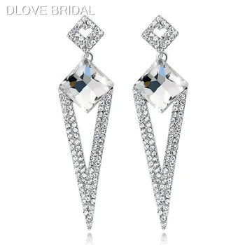 

Fashion Geometric Crystal Earrings Bridal Wedding Party Jewelry Accessory for Women