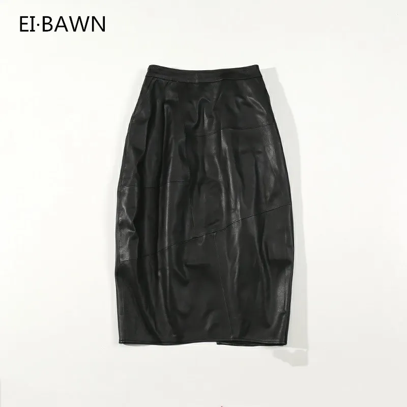

2019 Women Long Skirts Real Leather Black High Waist Streetwear Casual Package Hip Bodycon Sexy Female Skirts Genuine Leather