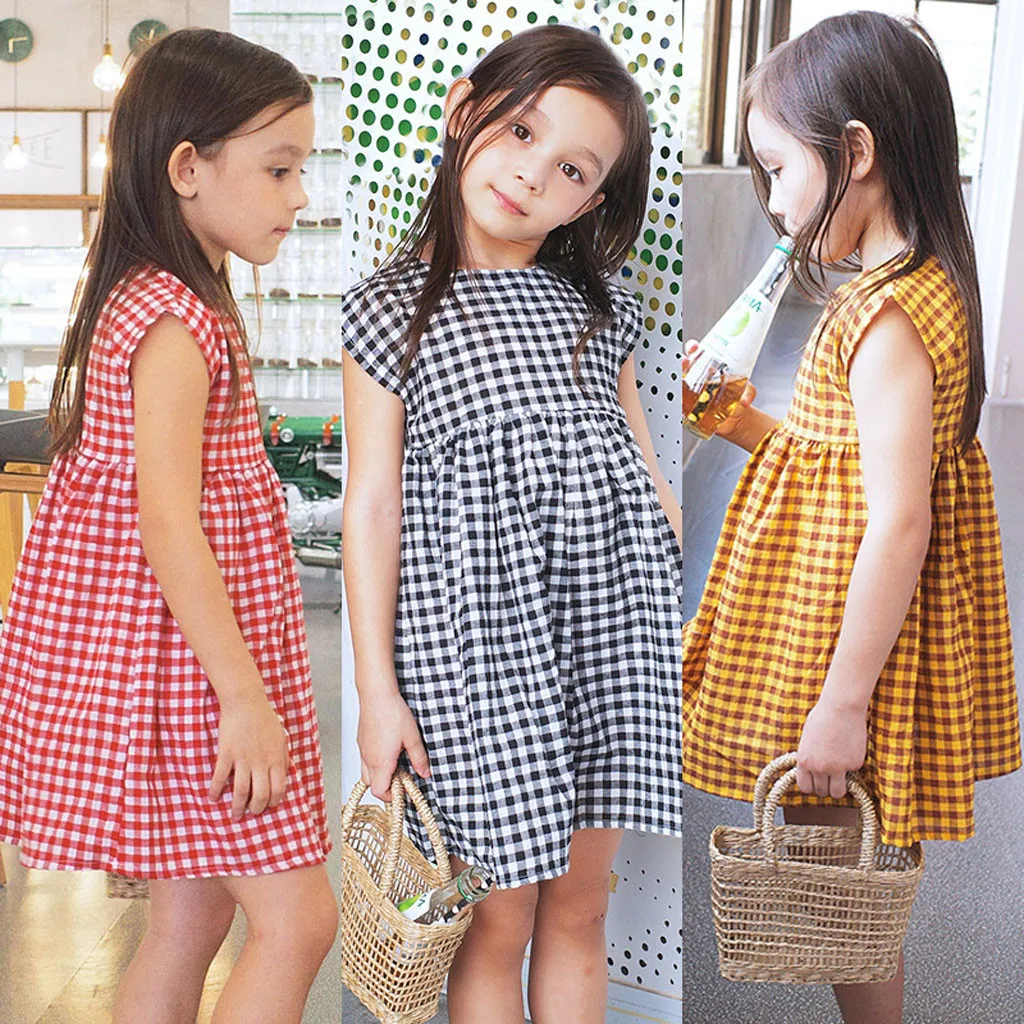

baby dress summer Female Baby Clothes Kids Toddler Baby Girls Sleeveless Plaid Casual Princess Dress Sundress Summer