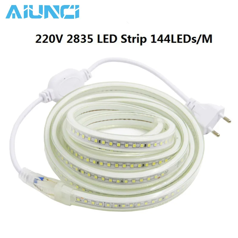 cheap 220V Led Strip 2835 144Leds M IP65 Waterproof With EU Power Adapter Flexible LED Tape Ribbon Outdoor 1M 2M 5M 10M 15M 20M