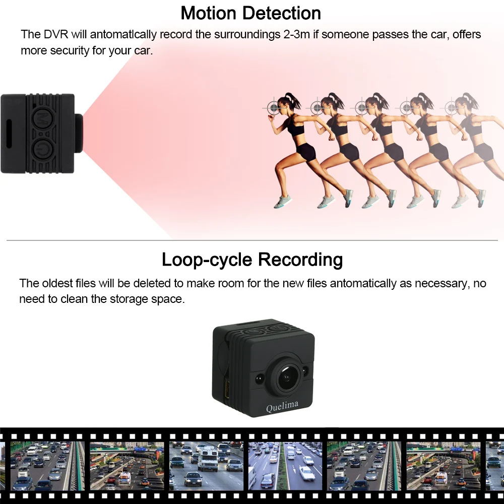 Quelima SQ12 мини-камера ночного видения видеорегистратор 155 градусов FHD 1080P Автомобильный видеорегистратор Встроенный аккумулятор 200 мАч