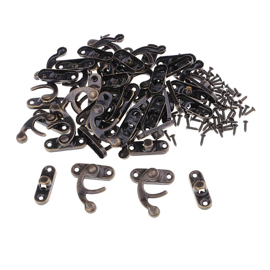 20 Sets Antique Decorative Cabinet Jewelry Box Wooden Box Hasp Latch Hook Lock Clasp Fasteners With Screws for Gift Box Luggage