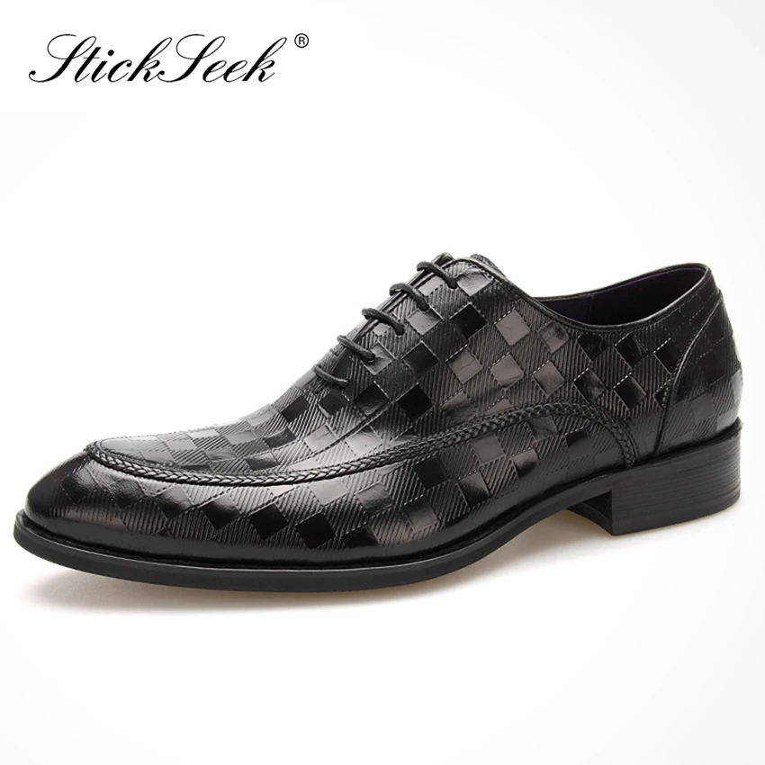 

Luxury Genuine Leather Formal Dress Quarter Brogue Shoes Pointed Toe Handmade Men's Plaid Print Wedding Party Oxfords SK283
