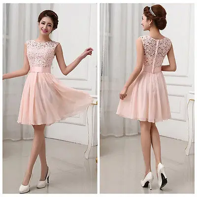 

Hirigin Women Chiffon MINI Formal Prom Party Wedding Gown Sleeveless Lace Floral Dresses