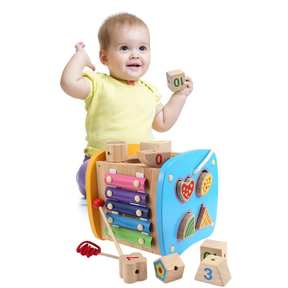 Wooden Busy Board Sorting Blocks Baby Box Toys Montessori Educational
