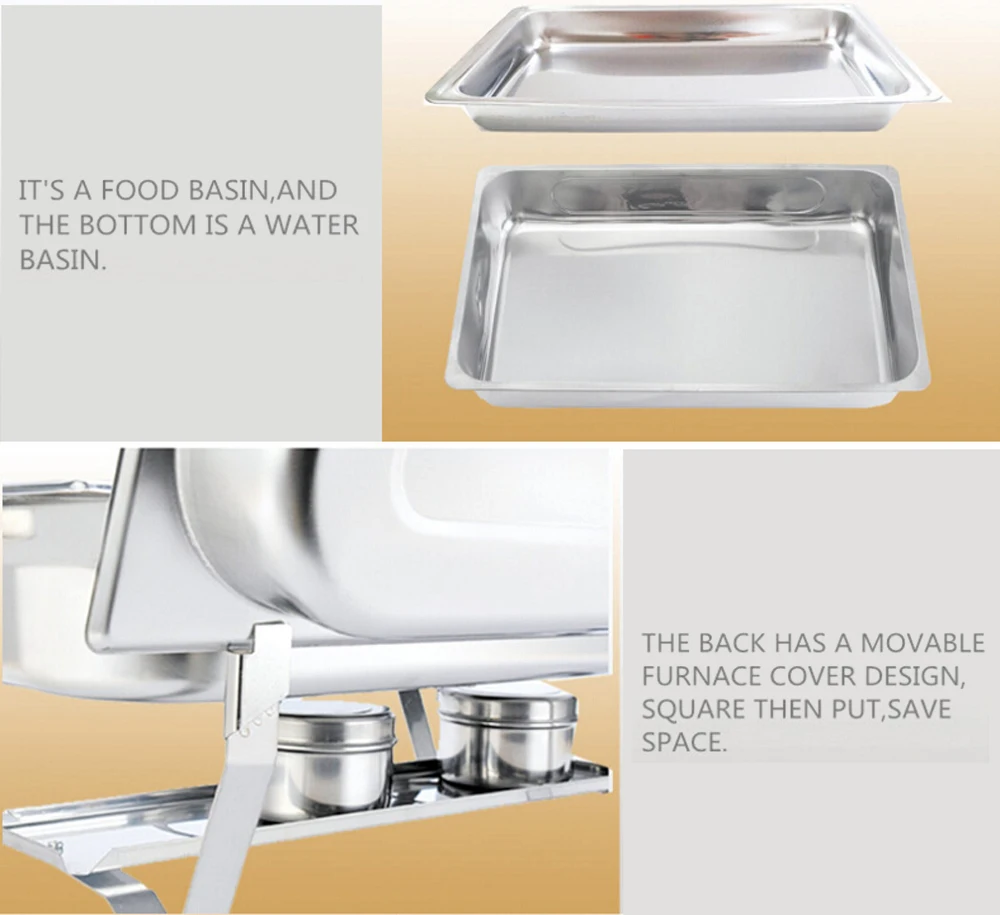 GZZT 9L/9Quart Chafing Dish Buffet Stoves Caterer Stainless Steel Rectangular Restaurant Party Food Warmer Tray Food Dishes