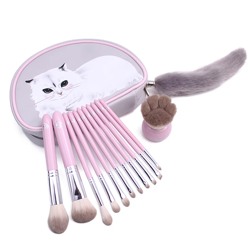 

12pcs Professional Makeup Brush Set Delicate Makeup Brushes Cat Bag Brochas Maquillaje Pinceaux Maquillage Makeup Tools