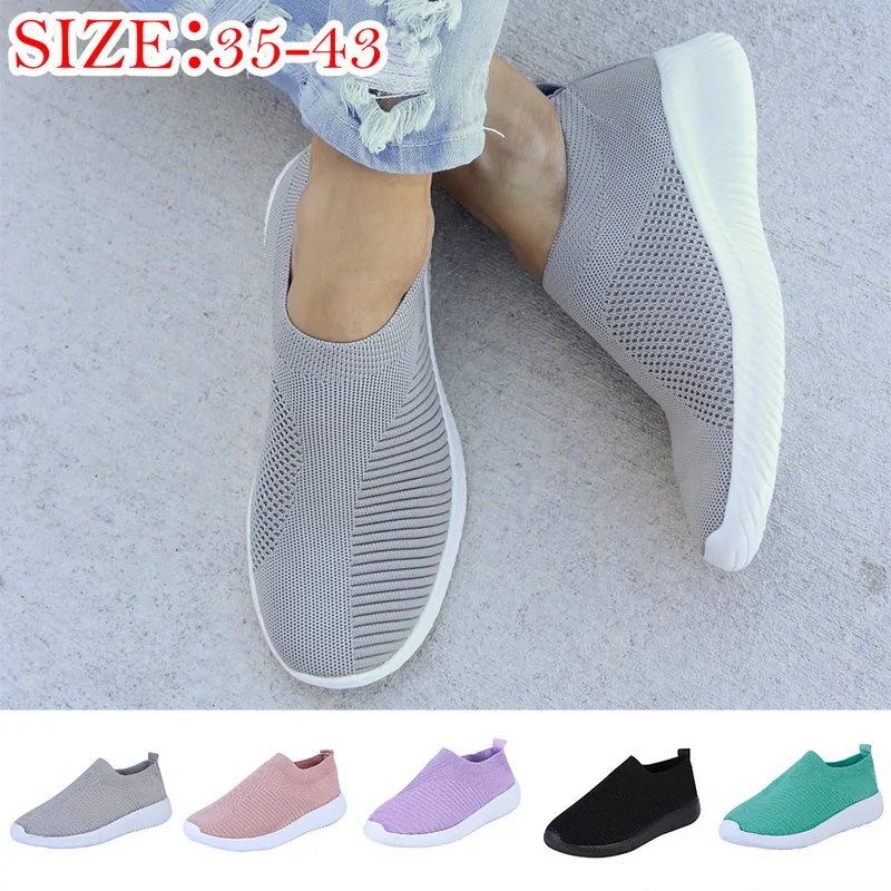 Vertvie Plus Size 35 43 Women Walking Shoes 2019 Fashion Slip On Sock Mesh  Female Sneakers Flat Casual Shoes Jogging Hot Sale|Walking Shoes| -  AliExpress