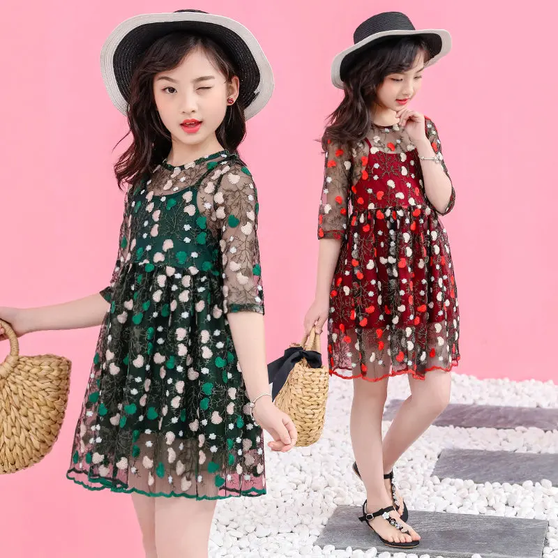 Винтажное кружевное платье с цветочной вышивкой для девочек, детские платья с цветочной вышивкой для девочек 6 лет, От 5 до 13 лет платье с вышивкой для подростков