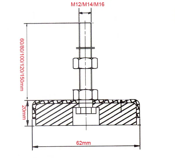 2 шт M12/M14/M16mm резьба шарнирного выравнивания лапка 62 мм основание Регулируемая лапка с противоскользящим покрытием для мебели/трубной стойки