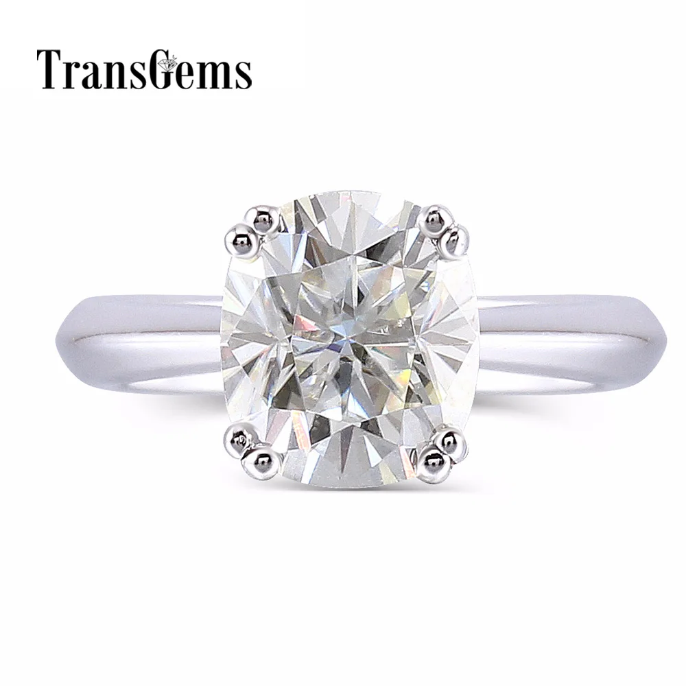 Transgems 2 карата ct 7X8 мм Подушка обручальное кольцо для женщин Платиновое Покрытие серебро