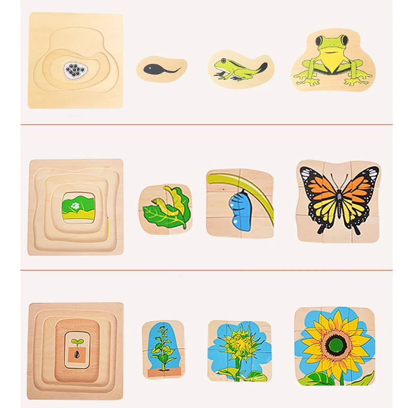 Montessori Toys Kids Early Educational Learning Wooden Toys for Children 3D Multilayer Sensorial Puzzle Wood Materials Gift