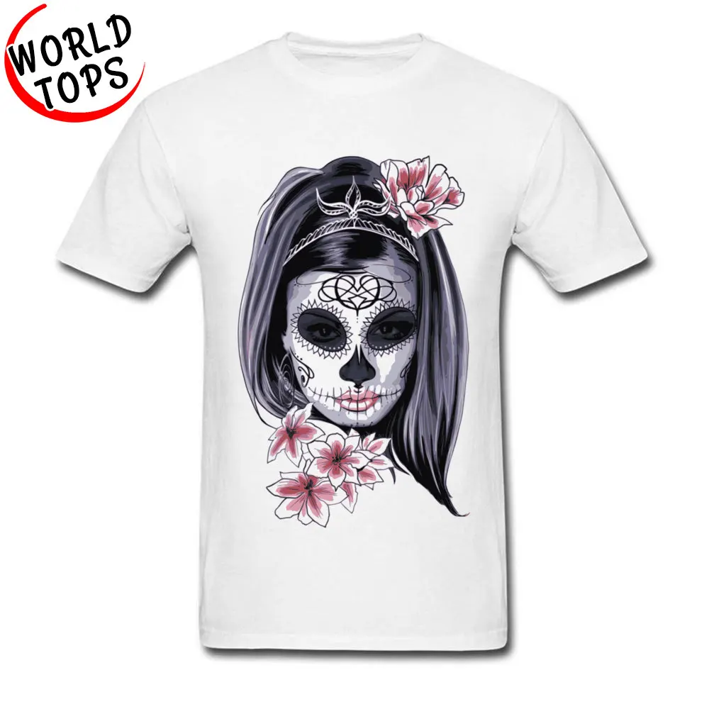 Europe 100% Cotton Tops Tees for Men comfortable T Shirts Summer Hip Hop Round Collar Tee Shirts Short Sleeve Free Shipping Day Of The Dead Rose Girl Katrina white