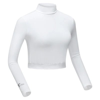 Женская рубашка для гольфа, уличная Солнцезащитная футболка с защитой от ультрафиолетовых лучей, спортивная одежда, Однотонная рубашка с длинным рукавом, одежда для гольфа, кроп-топы D0680 - Цвет: Белый
