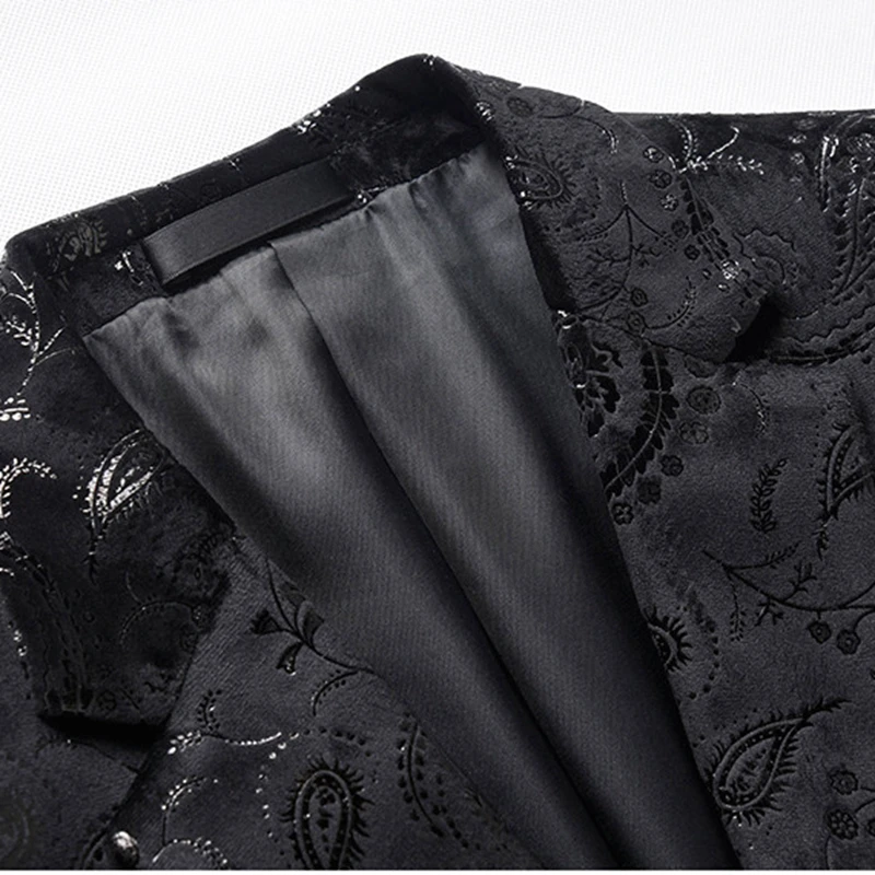 Black Blazer Men Paisley Floral Pattern Wedding Suit Jacket Slim Fit Stylish Costumes Stage Wear For Singer Mens Blazers Designs
