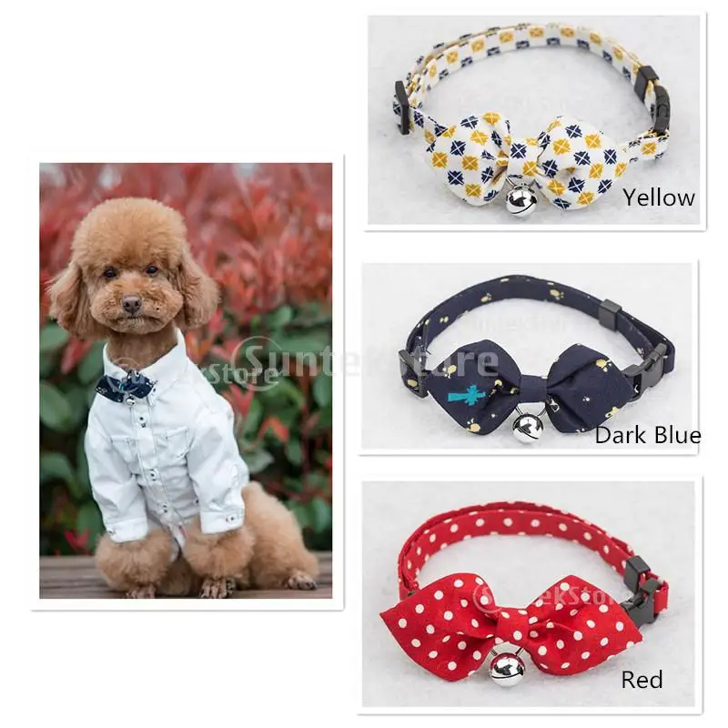 Pet Dog Cat Tie Collar with Yellow font b Tartan b font Design Pointed Bowknot Bell
