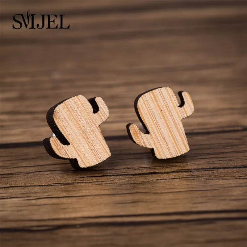 

SMJEL Simple Wood Cactus Unisex Stud Earrings 2019 Fashion Jewelry Plant Jewelry Accessories Tree Leaves Earring Dropshipping