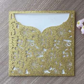 

20pcs Laser Cut glitter Rose gold Silver Luxury Gold Pocket design wedding decoration invitaitons cards Blessing greeting card