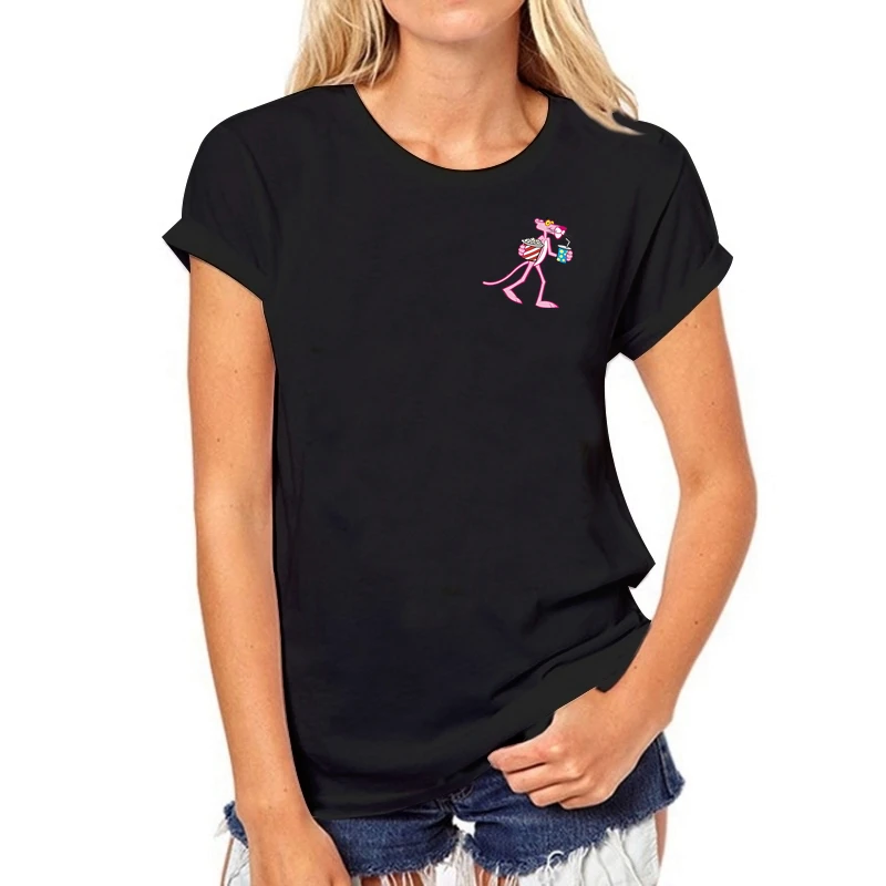 

2019 NEW Summer T Shirts Womens Tshirts Female girls Tops Tees T-Shirts 3d womans Cartoon leopard Drink white black Short sleeve