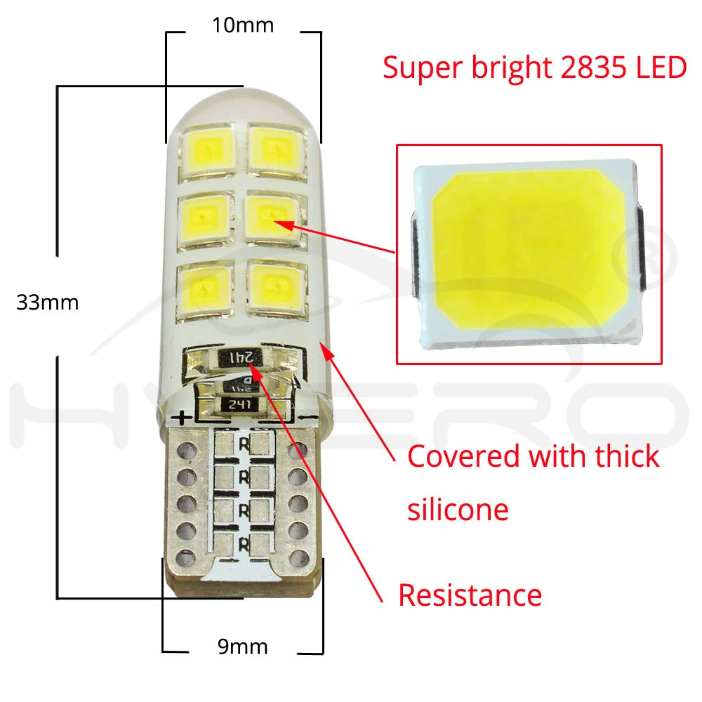 2х Белый Автомобильный светодиодный светильник T10 W5W DC 12V Canbus Free 12SMD силиконовый IP65 Водонепроницаемый 194 светодиодный светильник на танкетке без ошибок парковочный противотуманный светильник