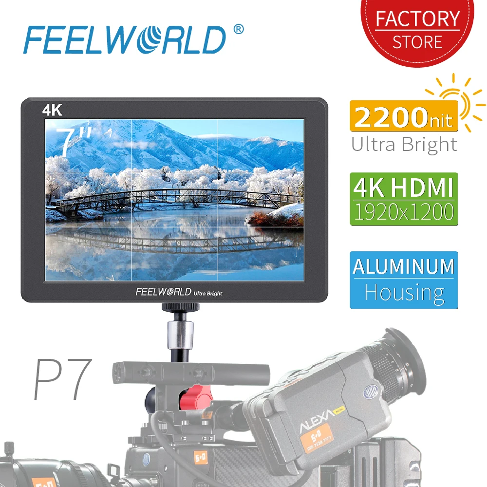 US $299.00 FEELWORLD P7 7 Inch 2200nit Ultra Bright Camera Field Monitor Aluminum Housing 4K HDMI DSLR Monitor 1920x1200 IPS LCD For Camera