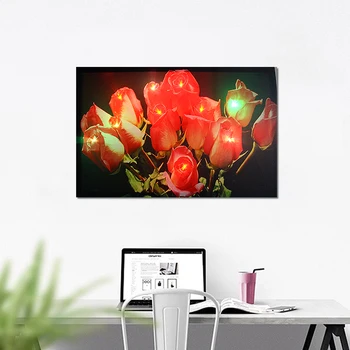 

Novelty LED canvas painting modern rose flower art prints light up wall pictures for restaurant bedroom living room hotlel bar