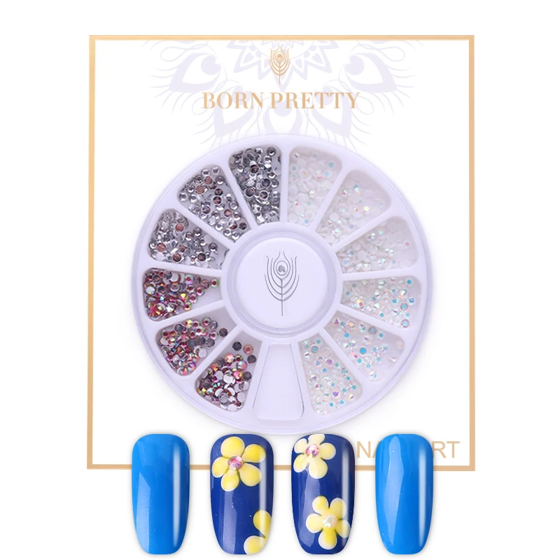 

BORN PRETTY Clear Nail Rhinestone Mini Flat Bottom Back AB Color Colorful Resin Manicure Art 3D Decoration in Wheel