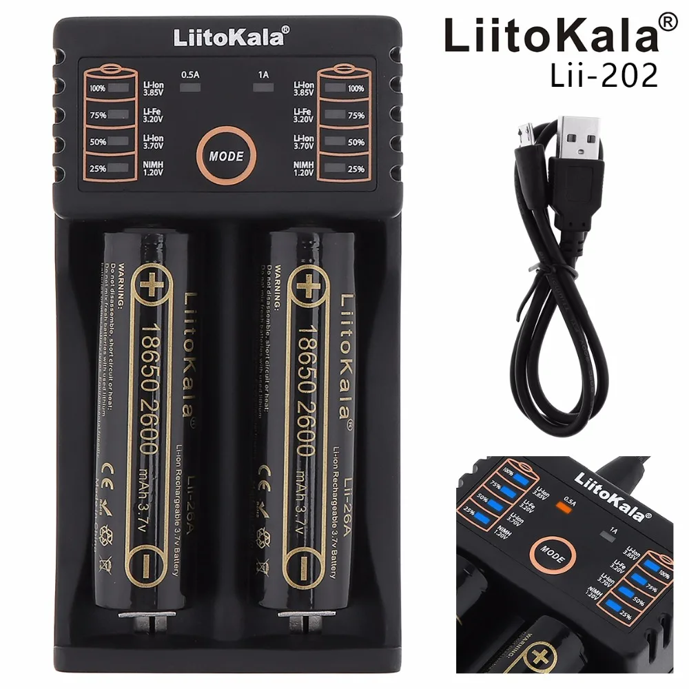 

Liitokala 2pcs Li-ion 18650 3.7V 2600mAh Batteries Rechargeable Battery with Portable Battery Box and 2 Slots USB Smart Charger