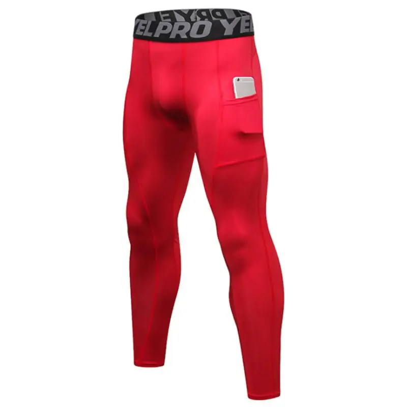 

Mens Plus Size Solid Color Compression Long Pants Pockets Cool Dry Sport Leggings Elastic Letters Waistband Baselayer Running Ti