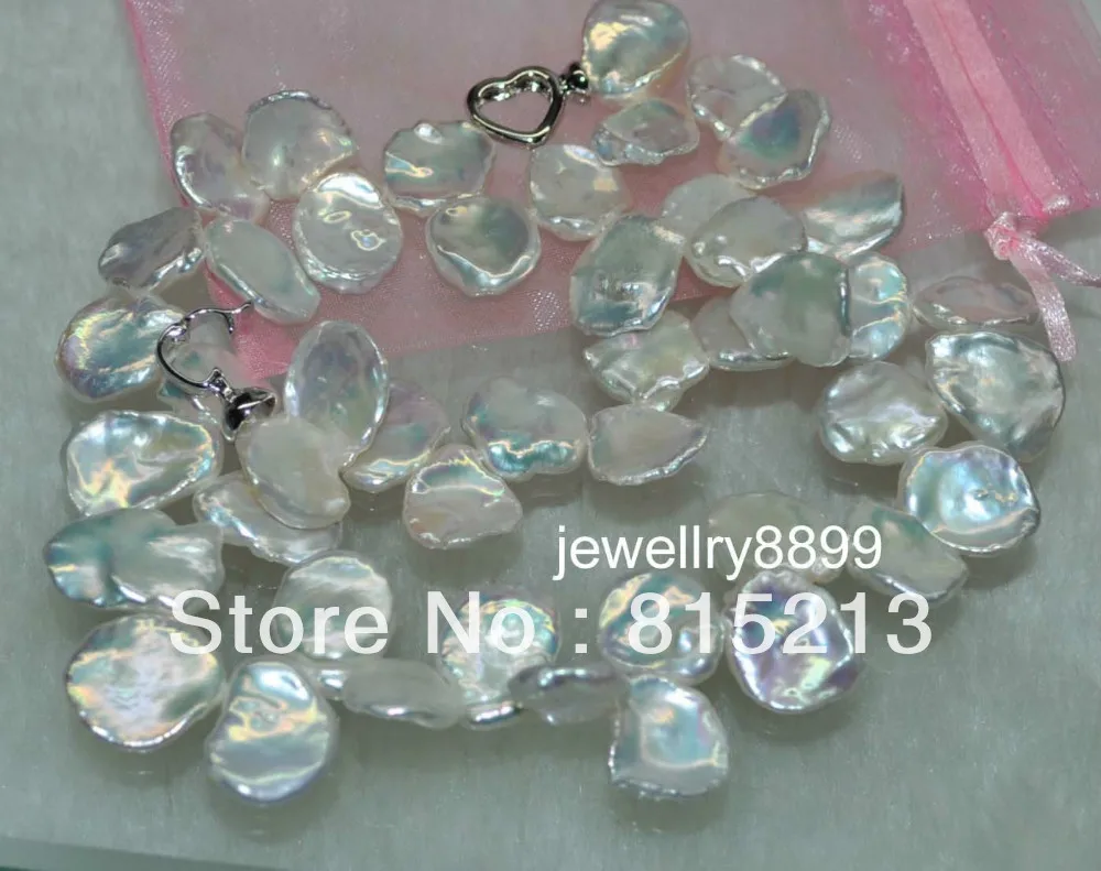 

ddh00941 GORGEOUS! Natural Rainbow white 14*17mm Reborn Keshi Pearl Necklace