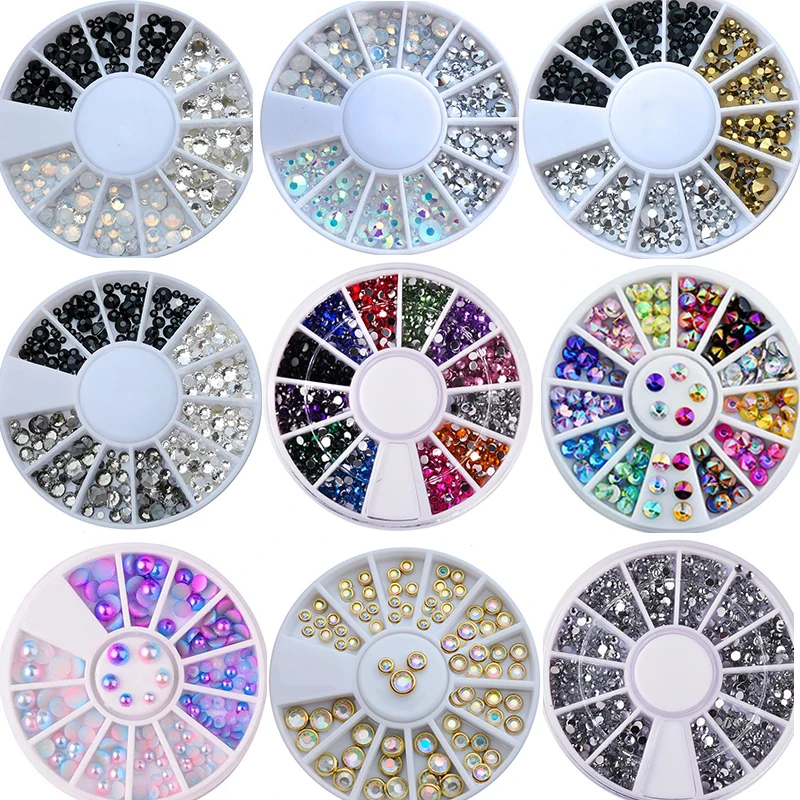 

3D Nail Art Jewelry SS6,8,10,12 Rhinestone in Wheel Nail Stone Decoration Strass Jewelry DIY Adhesive Nail Rhinestones Mix Stone