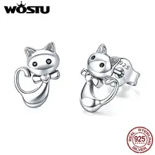 WOSTU горячая Распродажа 925 пробы серебряные милые серьги-гвоздики с котом для женщин девушек S925 Серебряные брендовые ювелирные изделия подарок CQE450