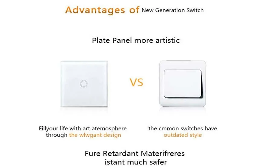 9-Touch Switch-Light Switch-Touch Switch-Wall Light Switches-Fireproof Crystal Glass Panel-Wall Mounted Switch-for Home Hotels