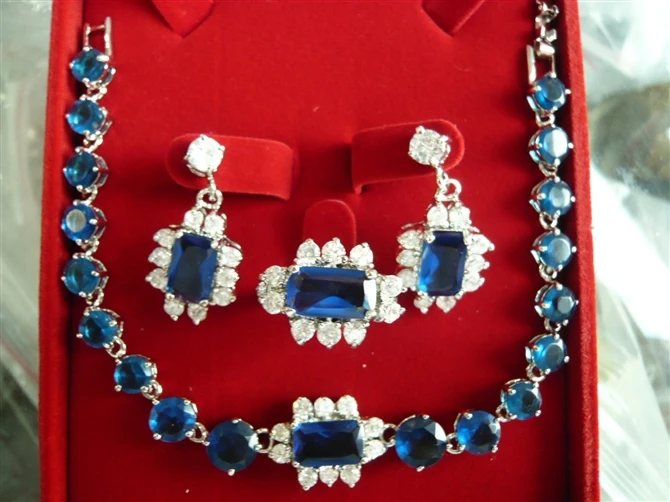 

wholesale noble blue crystal perfect match design earrings necklace & ring(#7.8.9) jewelry set