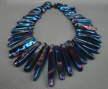 59pcs/strand Rainbow Blue Titanium Agate Stone Loose Beads,Semi Precious Stone Men Jewelry Wholesale Supplier 5-10×35-50mm