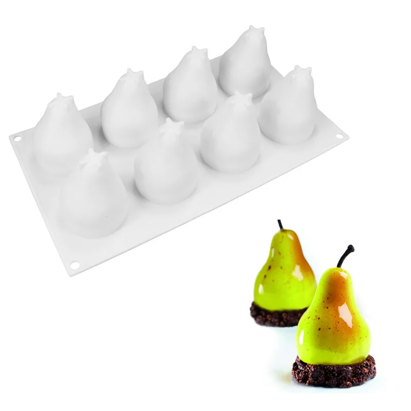 

3D Silicone 8 Holes Pear Shape Cake Mold For DIY Mousse Chocolate Ice-cream Soap Dessert Mould Household Baking Decorating Tools