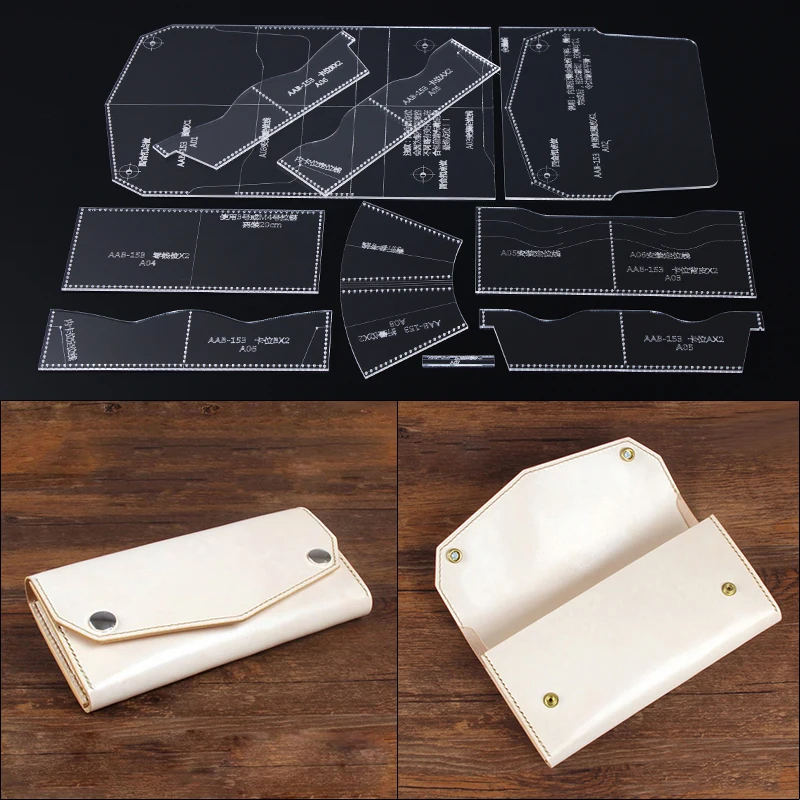 

DIY Business Long Wallet Leather Acrylic Templates Set Leather Tools Hand Holding Wallet Pattern Handmade leather Craft