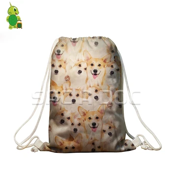 

Animal Corgi Overlay Print Drawstring Bag Women Men Softback Travel Bags Boys Girls Children Portable Storage Backpack